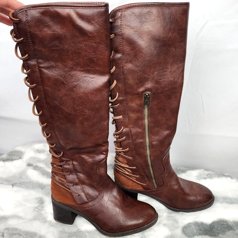 CATO Brown Western Mid-Calf Boots Shoes w/ Adjustable Calf Tie - Women's Size 7M